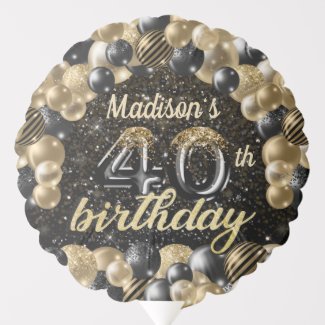 Luxury Birthday Black Gold Personalized  Balloon