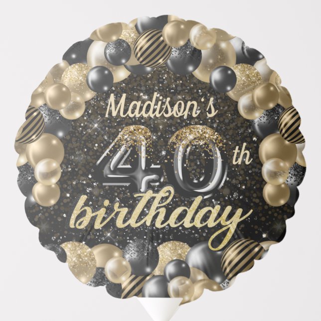 Luxury Birthday Black Gold Personalized  Balloon (Front)