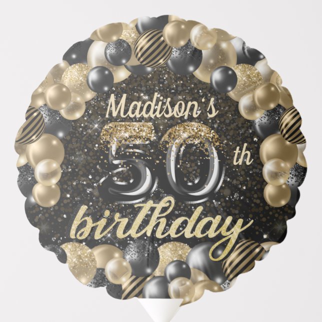 Luxury Birthday Black Gold Personalized Birthday B Balloon (Front)