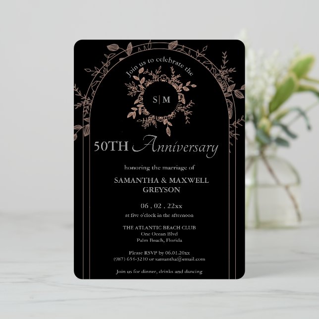Luxury Black 50th Silver Wedding Anniversary  Foil Invitation (Standing Front)