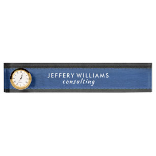 Luxury black and blue vintage leather desk name plate