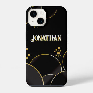 Luxury Black and Gold Abstract Design Custom Name iPhone 14 Case
