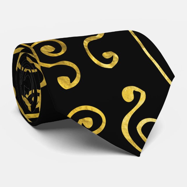 Luxury  Black and Gold African Pattern Neck Tie (Rolled)