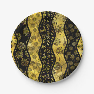 Luxury Black and Gold African Pattern Paper Plates