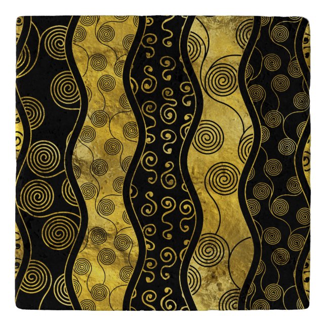 Luxury  Black and Gold African Pattern Trivet (Front)