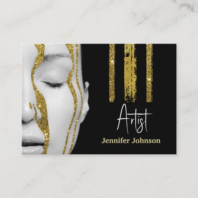 Luxury Black and Gold Artistic Business Card (Front)