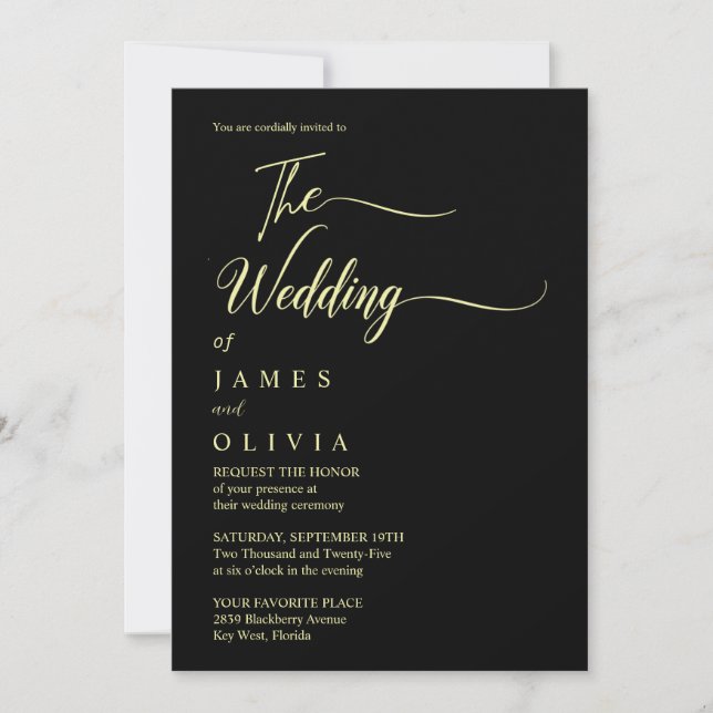 Luxury Black and Gold Calligraphy Wedding  Invitation (Front)