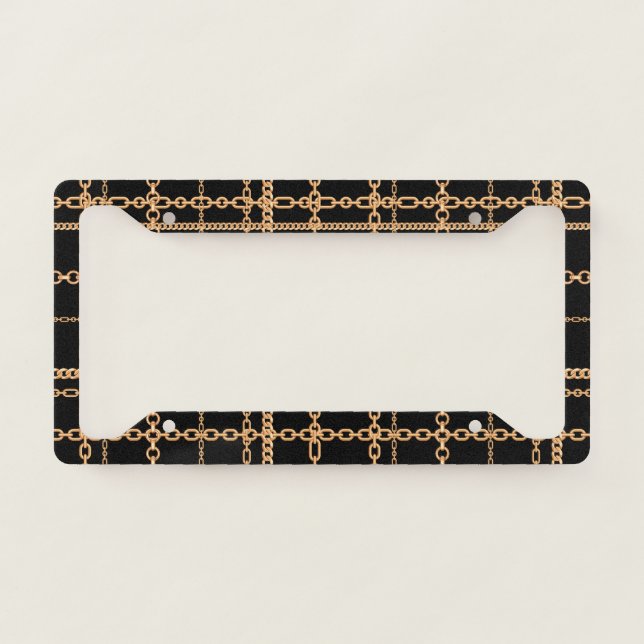 Luxury Black and Gold Chains License Plate Frame (Front)