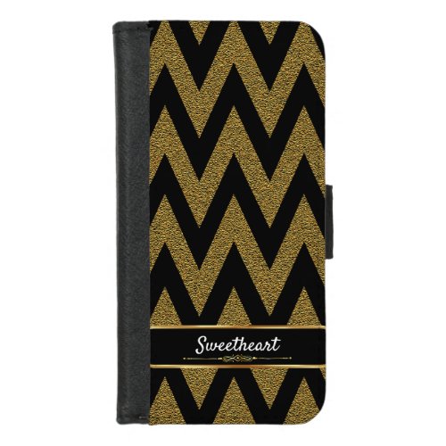 Luxury Black And Gold Chevron Glitter Pattern iPhone 87 Wallet Case