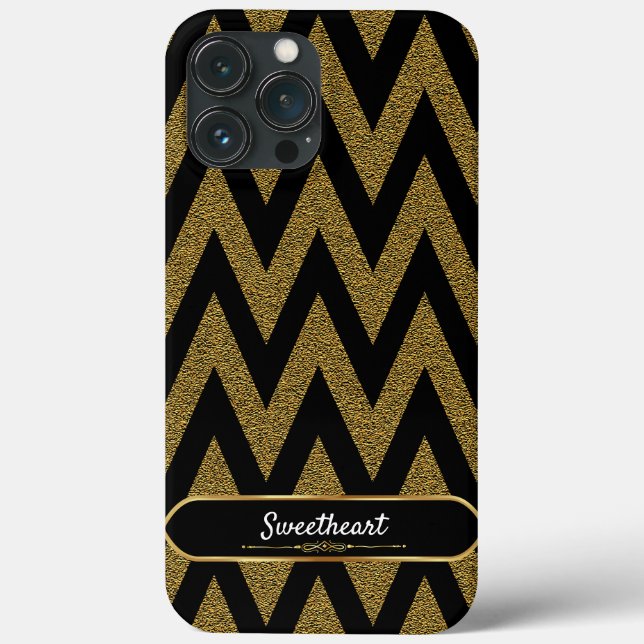 Luxury Black And Gold Chevron Pattern Case-Mate iPhone Case (Back)