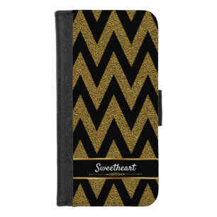 Luxury Black And Gold Chevron Pattern iPhone 8/7 Wallet Case