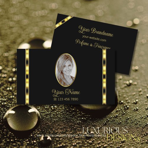 Luxury Black and Gold Chic with Photo Professional Business Card