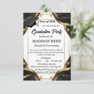 Luxury Black and Gold Class of 2026 Graduation  Invitation