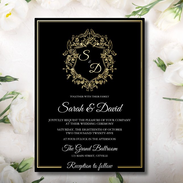 Luxury Black and Gold Classic Elegant Wedding Foil Invitation (Creator Uploaded)