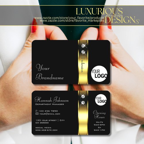 Luxury Black and Gold Decor Shiny Jewels add Logo Business Card
