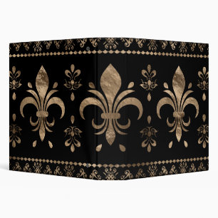 Luxury black and gold Fleur-de-lis ornament 3 Ring Binder