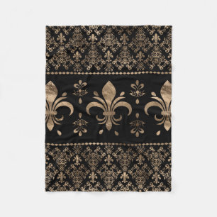 Luxury black and gold Fleur-de-lis ornament Fleece Blanket