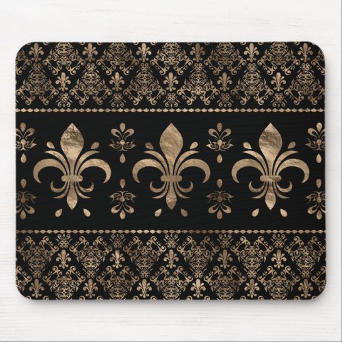 Luxury black and gold Fleur_de_lis ornament Mouse Pad