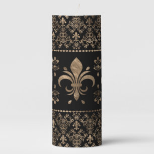 Luxury black and gold Fleur-de-lis ornament Pillar Candle