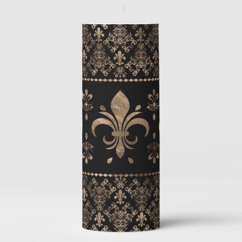 Luxury black and gold Fleur_de_lis ornament Pillar Candle