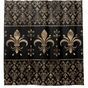 Luxury black and gold Fleur-de-lis ornament Shower Curtain