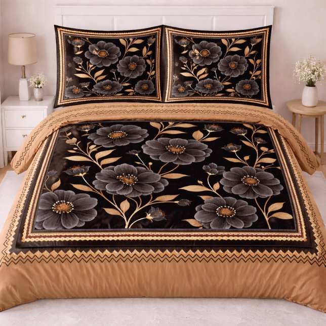 Luxury Black and Gold Floral Duvet Cover (Creator Uploaded)