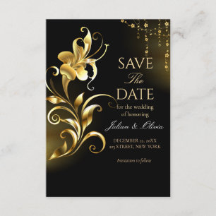Luxury Black and Gold Floral Save the Date Card