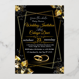 Luxury-Black-and-Gold-Floral-Wedding-Invitation- Foil Invitation