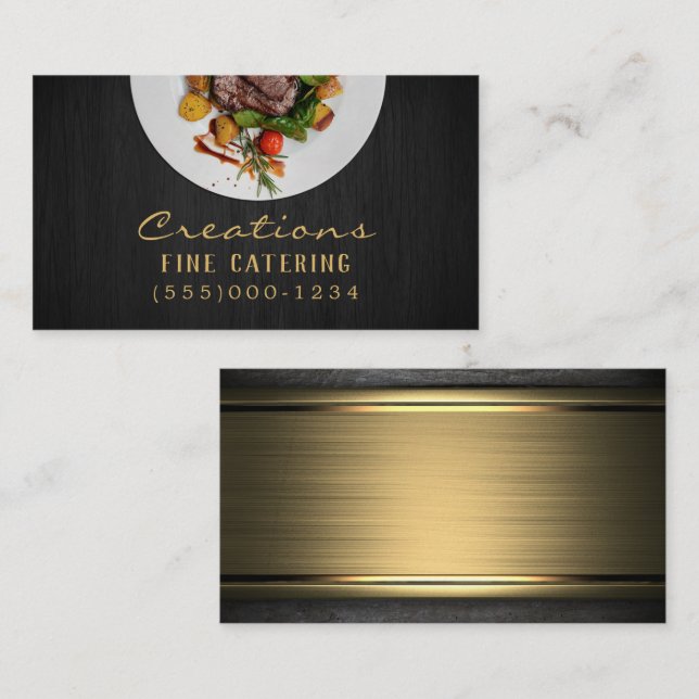 Luxury Black and Gold Food Plate Chef Catering Business Card (Front/Back)