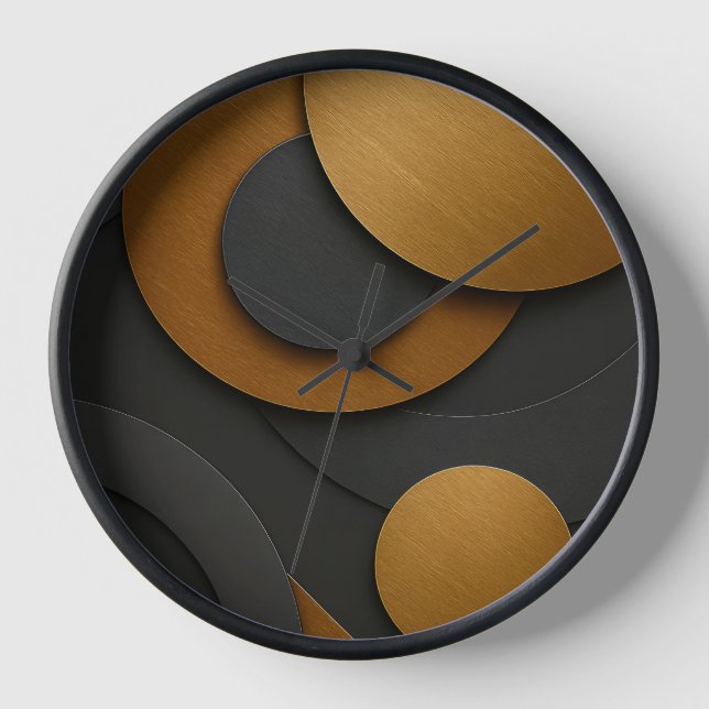 Luxury Black and Gold Geometric Abstract Design Clock (Front)
