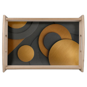 Luxury Black and Gold Geometric Abstract Design Serving Tray