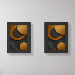 Luxury Black and Gold Geometric Abstract Design Wall Art Sets