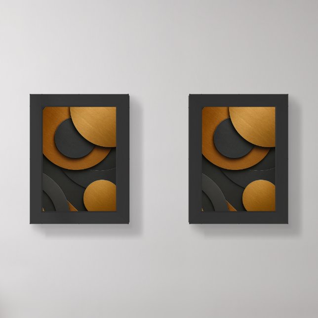 Luxury Black and Gold Geometric Abstract Design Wall Art Sets (Front)