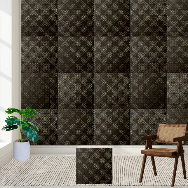 Luxury Black and Gold Geometric Rhombus Tile (Luxury Black and Gold Geometric Rhombus Tile)