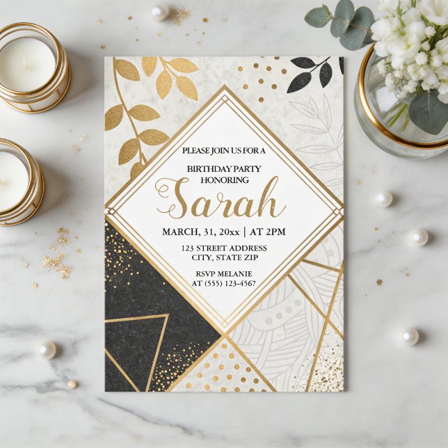 luxury black and gold glitter modern birthday  invitation (Creator Uploaded)