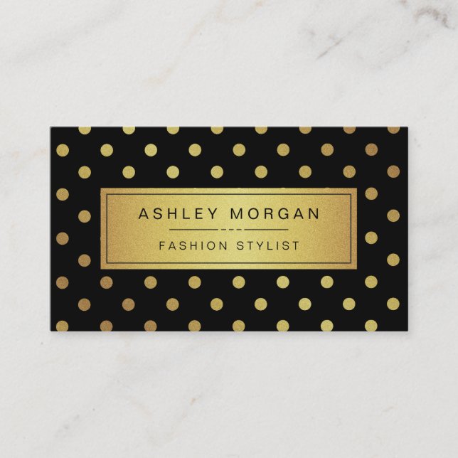 Luxury Black and Gold Glitter Polka Dots Business Card (Front)