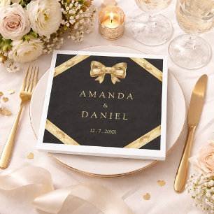 Luxury Black and Gold  Golden Bow Wedding  Napkins