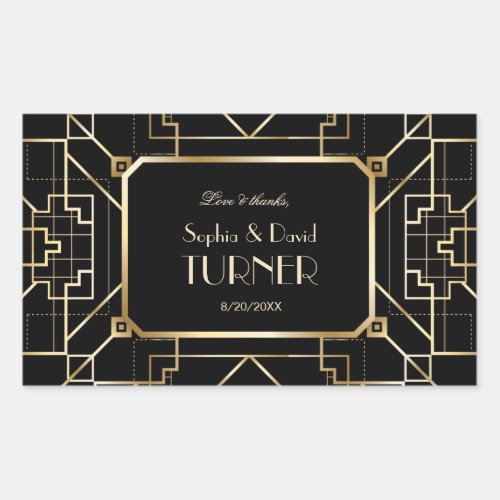 Luxury Black and Gold Great Gatsby Wedding Rectangular Sticker