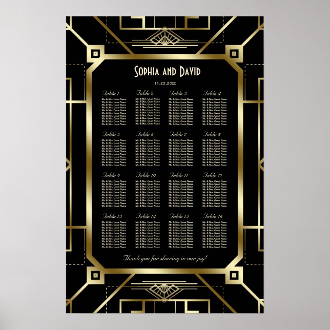 Luxury Black and Gold Great Seating Chart (Front)