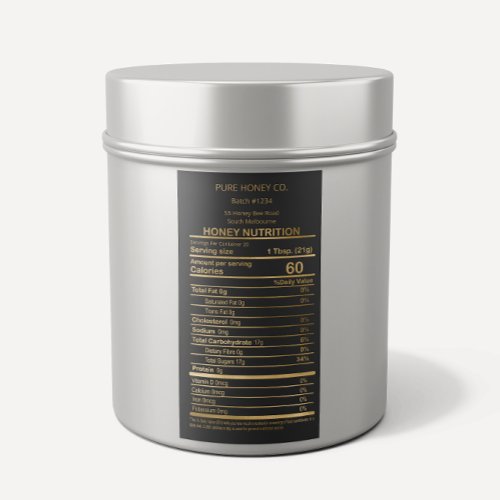 Luxury Black And Gold Honey Nutritional Label