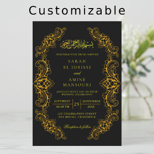 Luxury Black and Gold Islamic Muslim Wedding Invitation