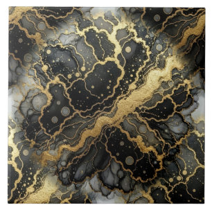 Luxury Black and Gold Marble Alcohol Ink Ceramic Tile