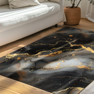 Luxury black and gold marble background rug