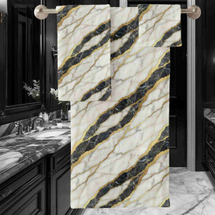Luxury Black and Gold Marble Bath Towel Set