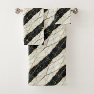 Luxury Black and Gold Marble Bath Towel Set