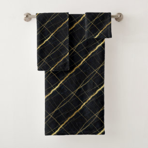 Luxury Black and Gold Marble Bath Towel Set
