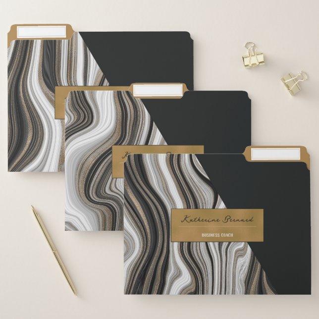 Luxury Black and Gold Marble File Folders (Set)