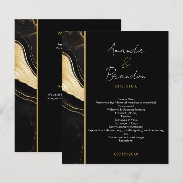 Luxury Black and Gold Marble Photo Wedding (Front/Back)