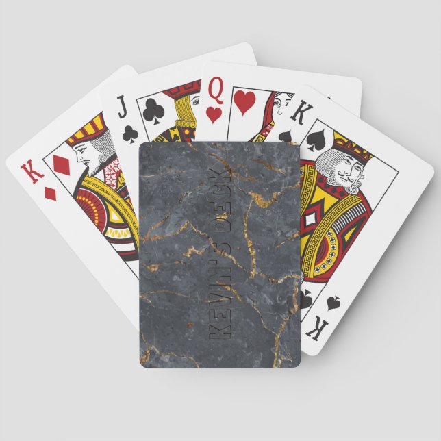 Luxury black and gold marble simple gold frame poker cards (Back)