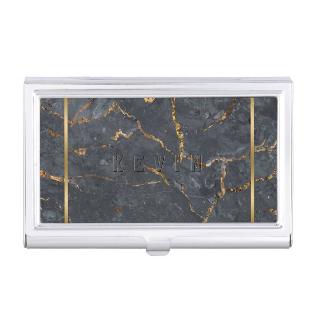 Luxury black and gold marble texture business card case (Front)